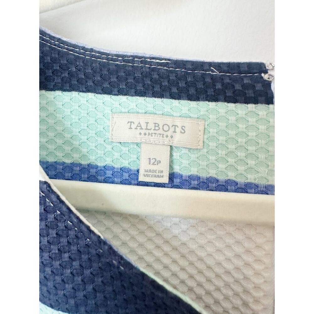Talbot's Striped Shift Dress Size 12P Blue White Green 99% Cotton - Picture 4 of 8